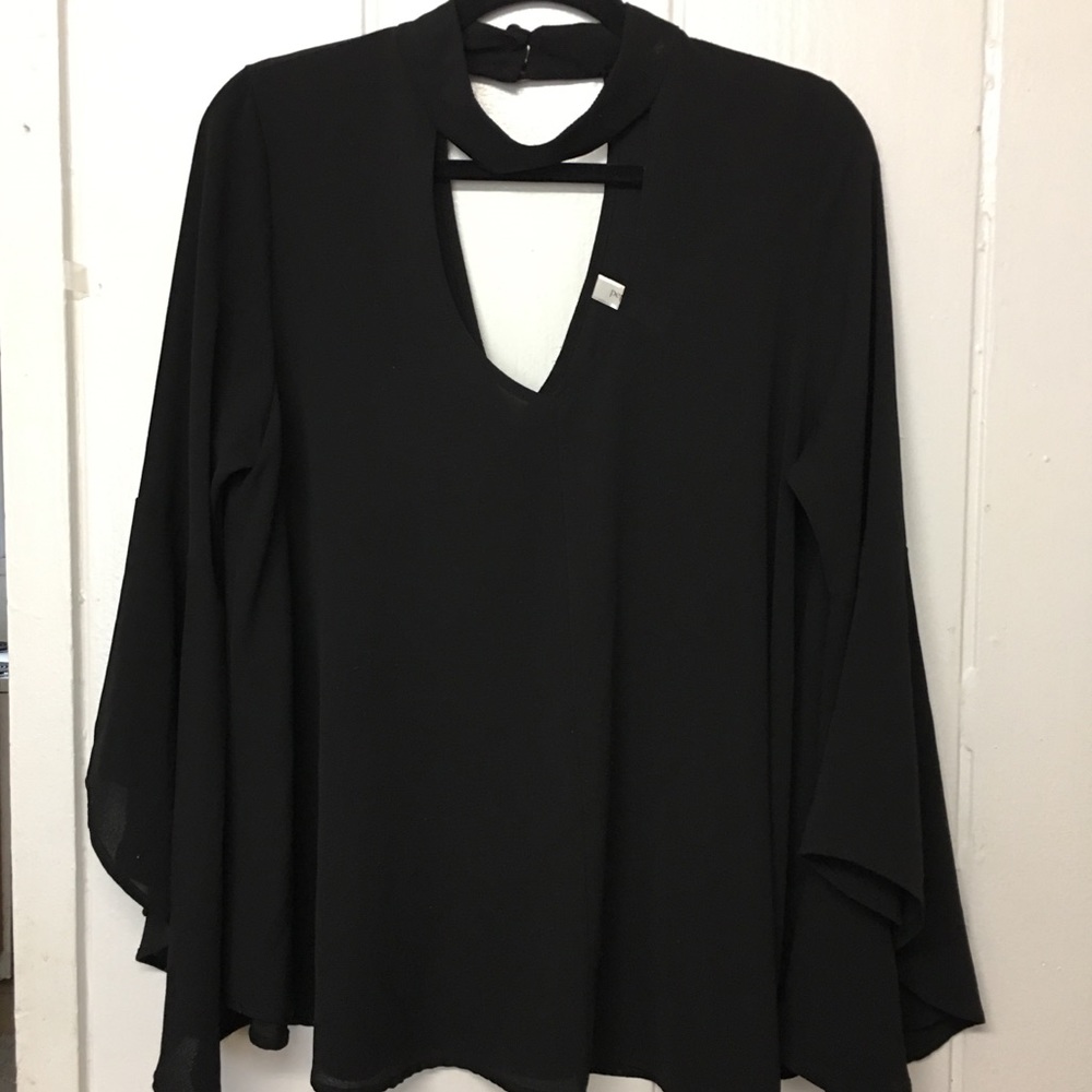 Black bell sleeve top